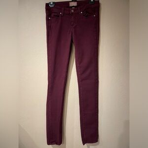 Paige Peg Skinny Jeans Wine Color Size 26